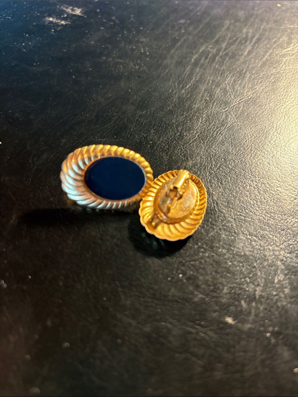 Gold-Tone Oval Navy Enamel Clip-On Earrings